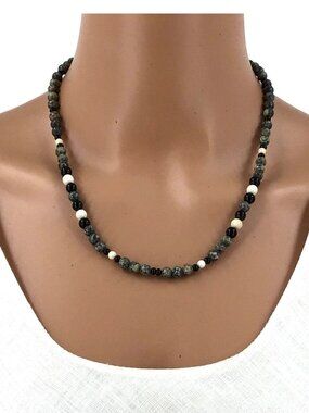 Vintage Karla Jordan Jewelry Picasso Stone Beads 19 Inch Length Black White